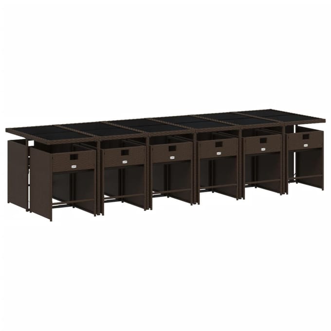 vidaXL - 13-delige - Tuinset - met - kussens - poly - rattan - bruin
