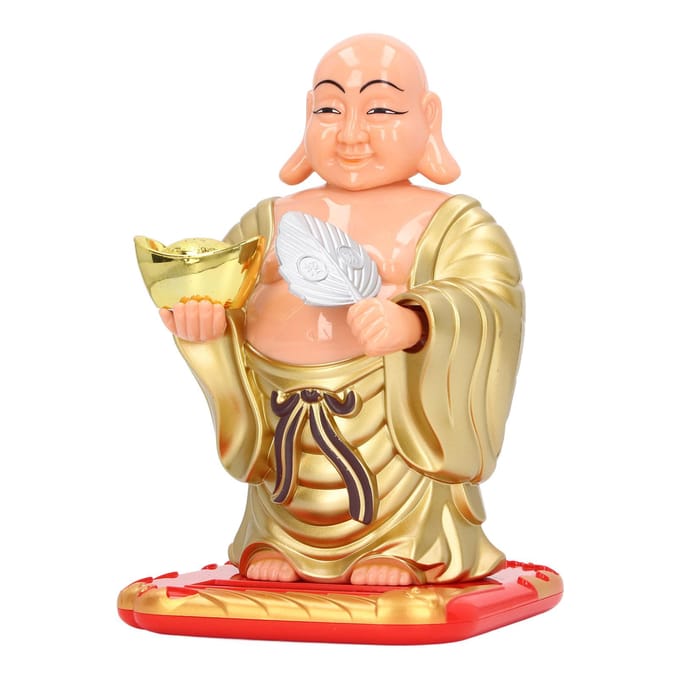 Groot Lachende Maitreya Boeddha Beeldje Figuur Zonne-energie Hoofd Schuddend Grappig Auto Dashboard Boeddhistisch beige