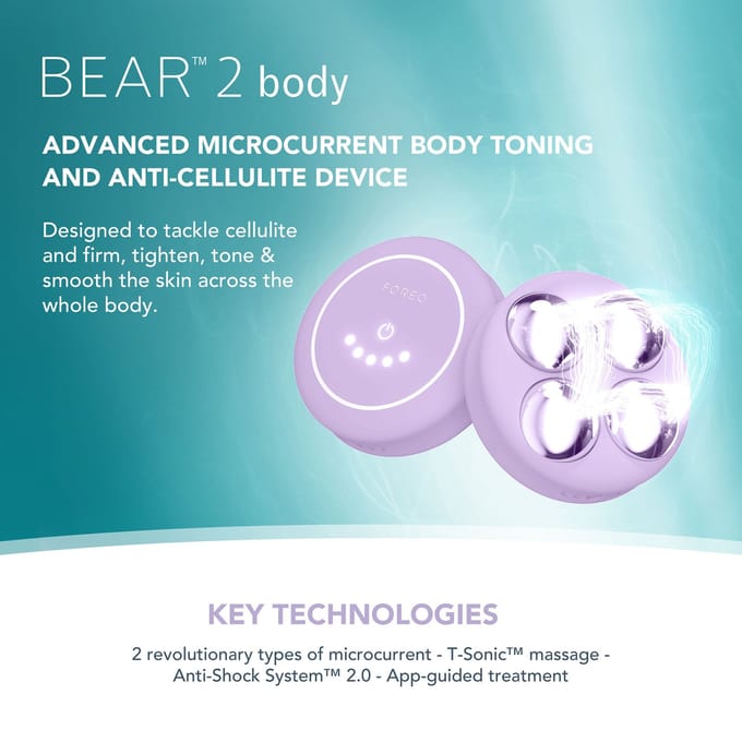 FOREO BEAR™ 2 Body microcurrent versteviging voor het hele lichaam met 10 intensiteiten en 2 microcurrent patronen, Lavender