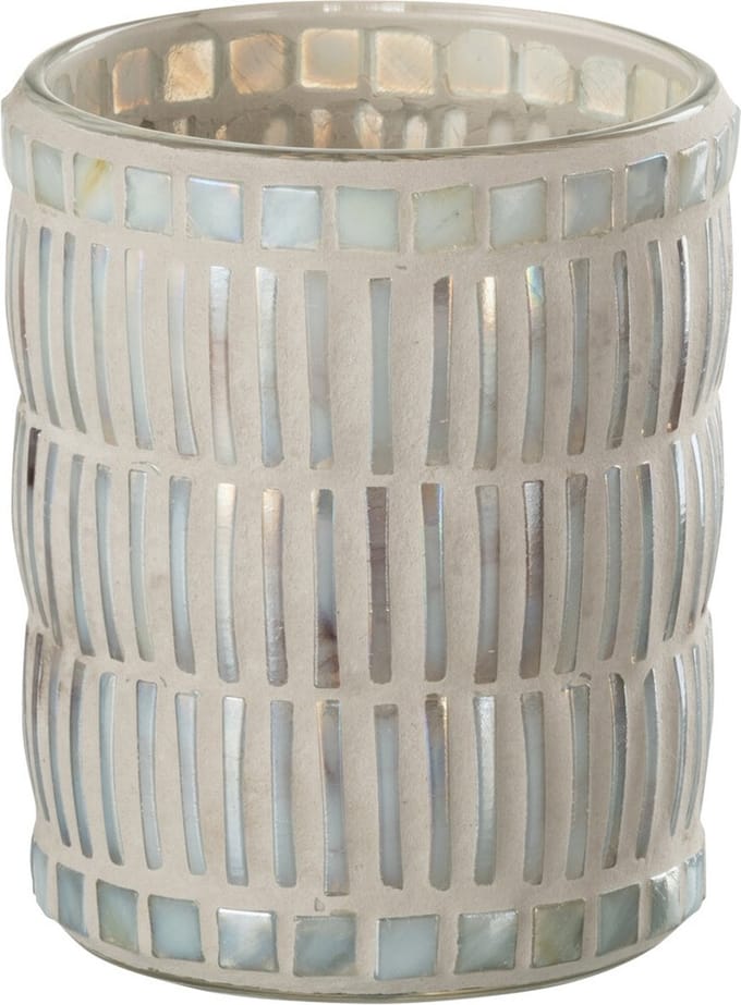 J-Line kaarshouder Mozaiek Rond - glas/cement - parelmoer/grijs - large