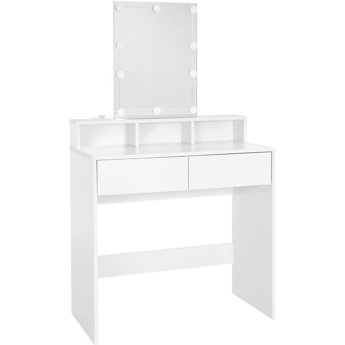 ML-Design Kaptafel met kruk, kaptafel met spiegel en 2 lades, 80x40x140 cm, wit, moderne make-up tafel met 3 open vakken, kaptafel make-up tafel make-up tafel make-up spiegel
