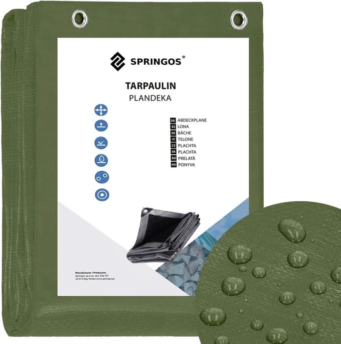 Springos Afdekzeil | Dekzeil | Zeildoek | Waterdicht | PVC | 4 x 8 m | 120 g/m2 | Groen