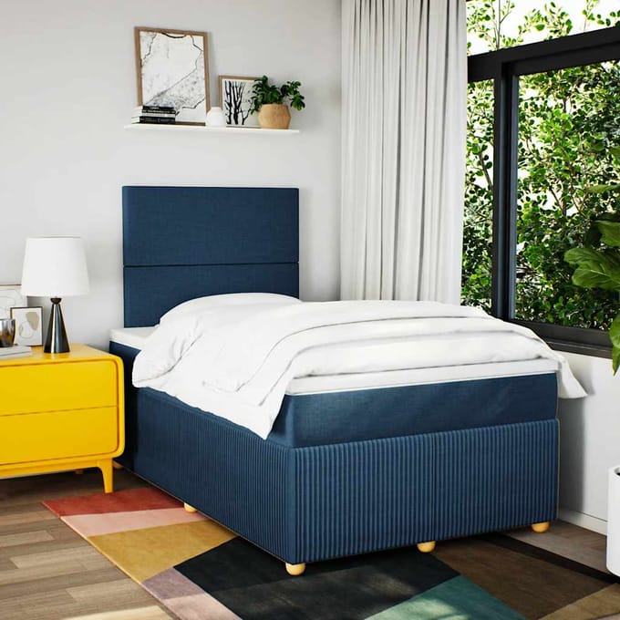 vidaXL - Boxspring - met - matras - stof - blauw - 120x190 - cm