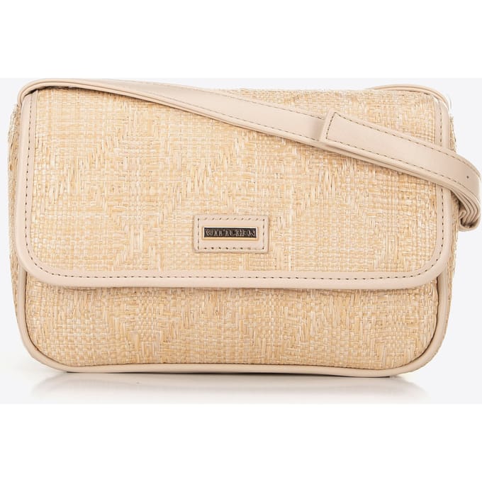 Wittchen Dames gevlochten crossbody tas met klep, klein, beige, polypropyleen