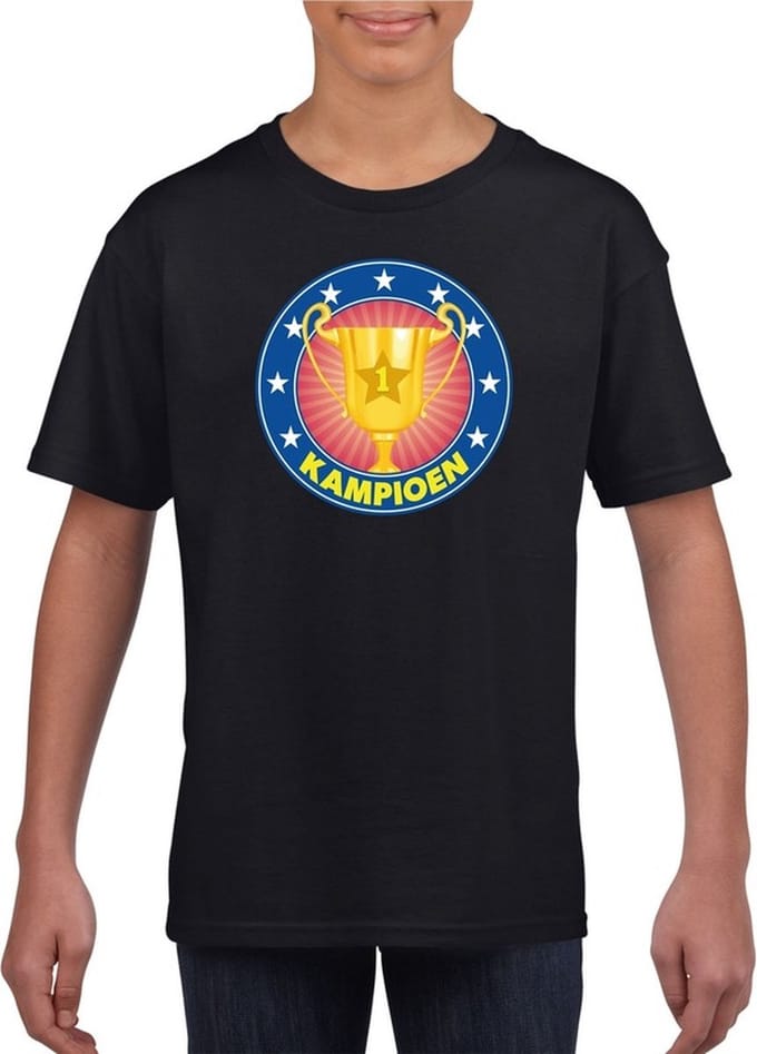 Zwart kampioen t-shirt voor kinderen 146/152