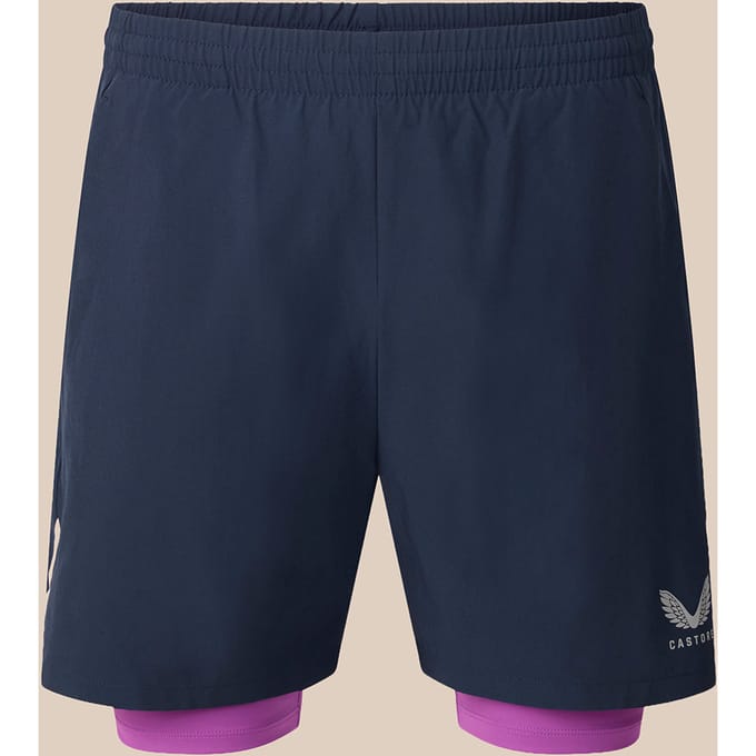 Heren Apex 2-in-1 Short - Marineblauw/magenta