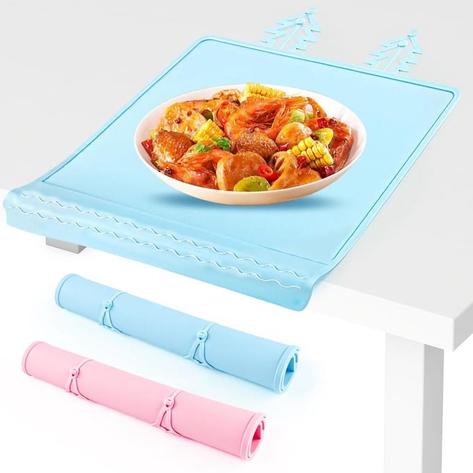 Siliconen kinderplacemats wasbaar - antislip & opvouwbaar - 30,5 x 20,6 cm - blauw/roze