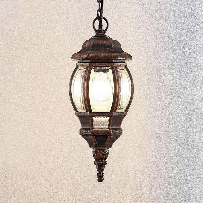 Lindby - Hanglampen buiten - 1licht - kunststof - H: 38.5 cm - E27 - goud geborsteld