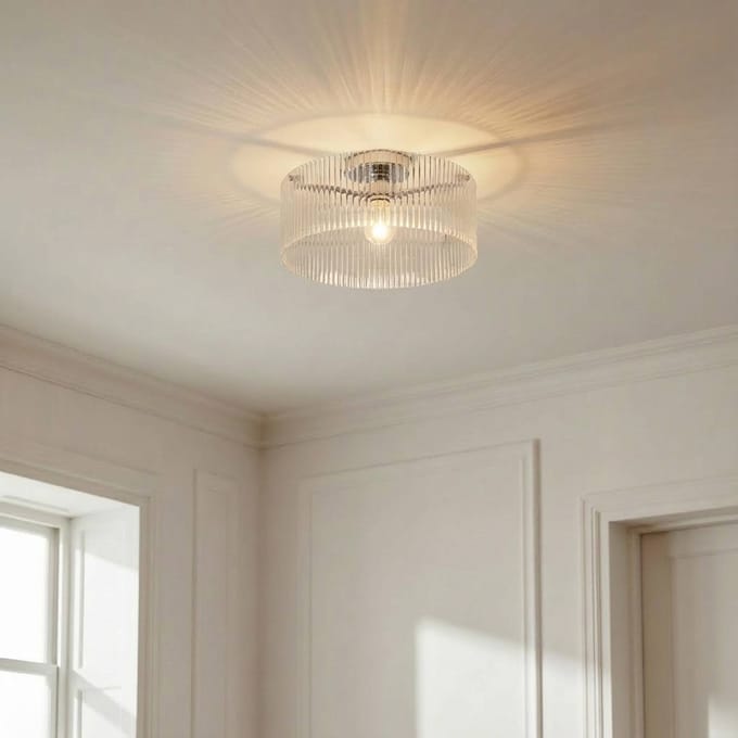 Lucande - plafondlamp - 1licht - Glas, metaal - H: 20 cm - E27 - transparant, chroom