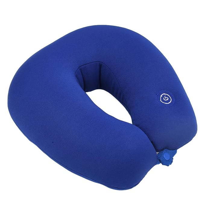 Oreiller de voyage en mousse à mémoire de forme en forme de U, message de vibration électrique, oreiller à message pour le cou d'avion, bleu blue