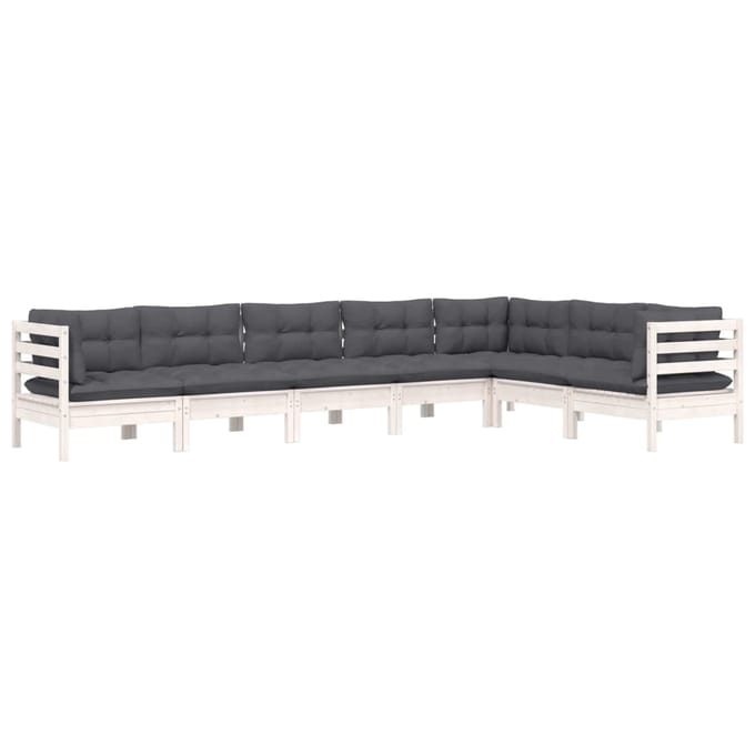 vidaXL - 7-delige - Loungeset - met - kussens - massief - grenenhout - wit
