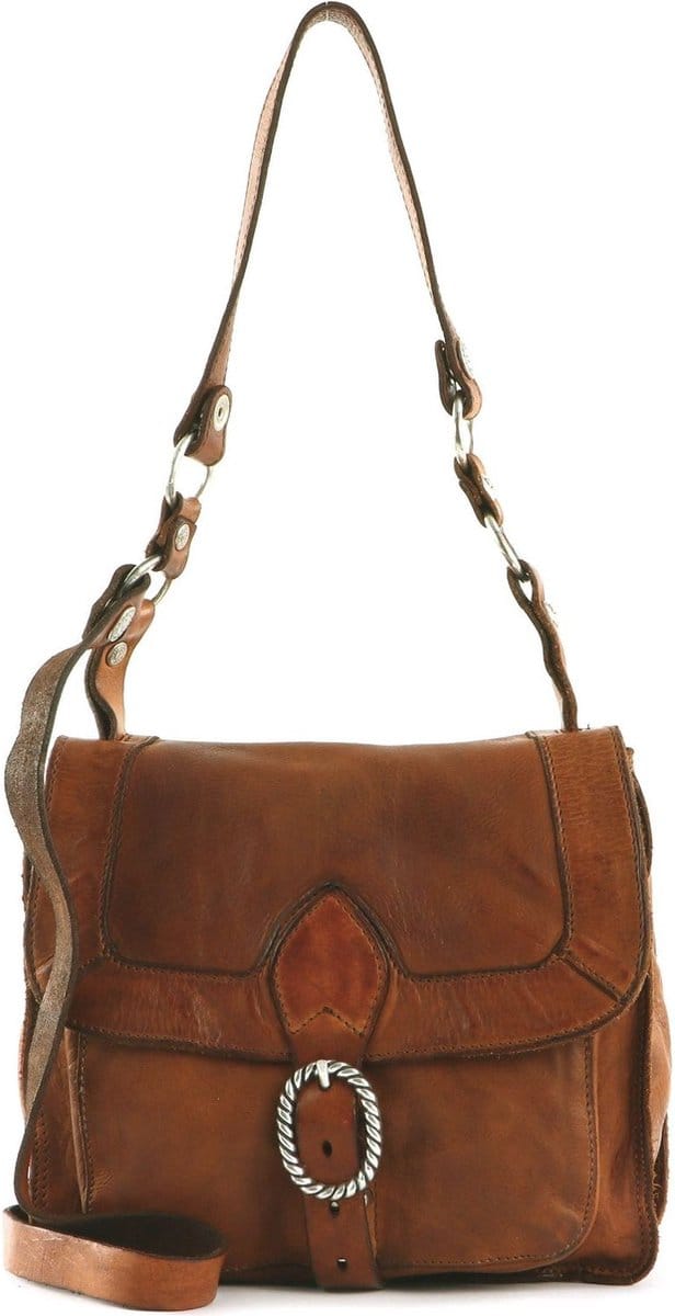 CAMPOMAGGI Leren Schoudertas Crossbody Bag Cognac Bruine