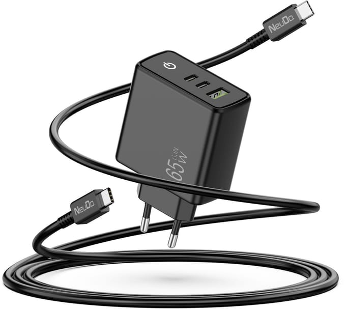 Neue Dawn - 65W USB C Snellader - USB C Oplader met 2 USB C poorten, 1 USB A Poort -met 1.8m USB C Kabel