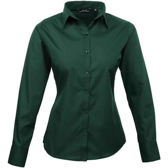 Premier Dames/Dames Popeline Blouse met Lange Mouwen (Fles groen)