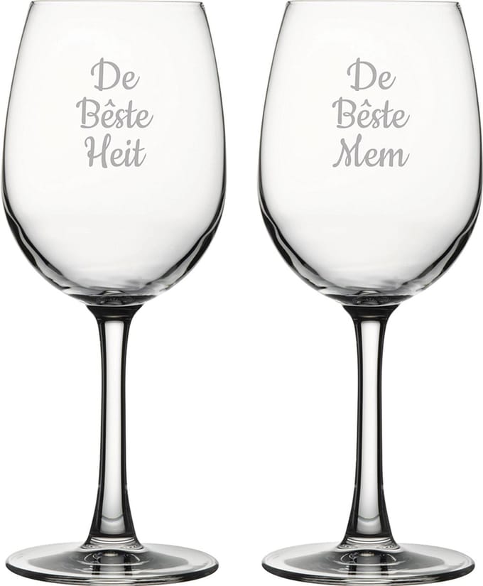 Gegraveerde witte wijnglas 36cl De Bêste Mem-De Bêste Heit