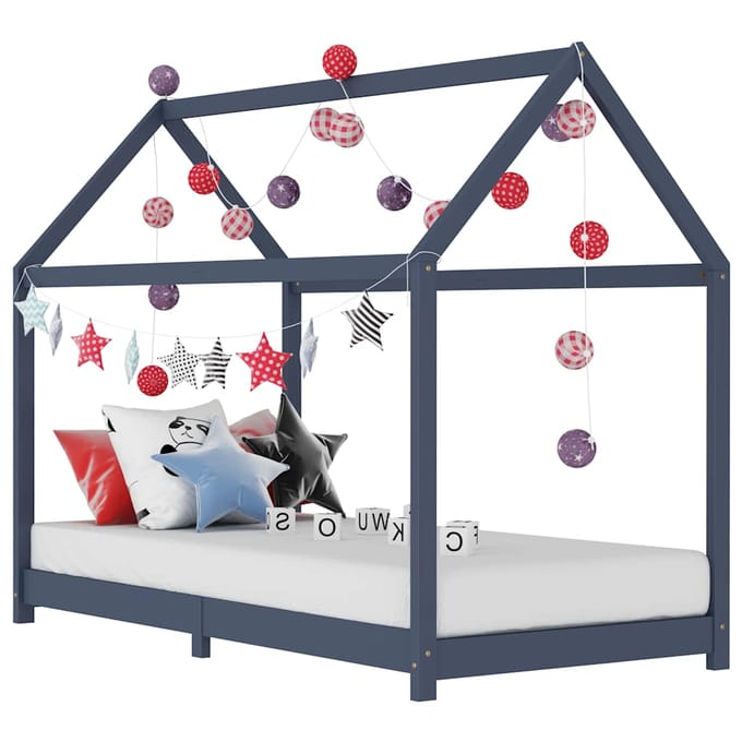 vidaXL - Kinderbedframe - massief - grenenhout - grijs - 90x200 - cm