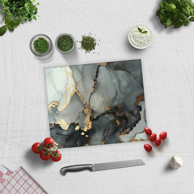 Stark Marmerlook Tempered Glas Snijplank 29cm x 34cm - Glassnijplank