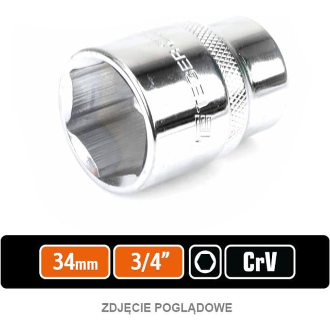 Dopsleutel 3/4" 34 mm zeskant CRV staal - TEGER T-W-KNS510
