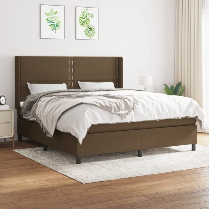 vidaXL - Boxspring - met - matras - stof - donkerbruin - 180x200 - cm