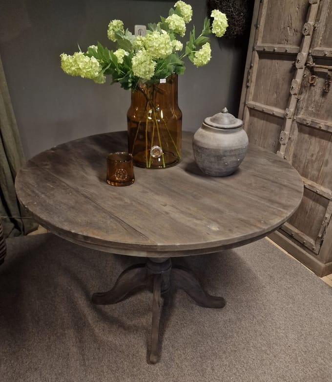 AURA PEEPERKORN| ronde eettafel 105 cm| eettafel| oud teakhout|