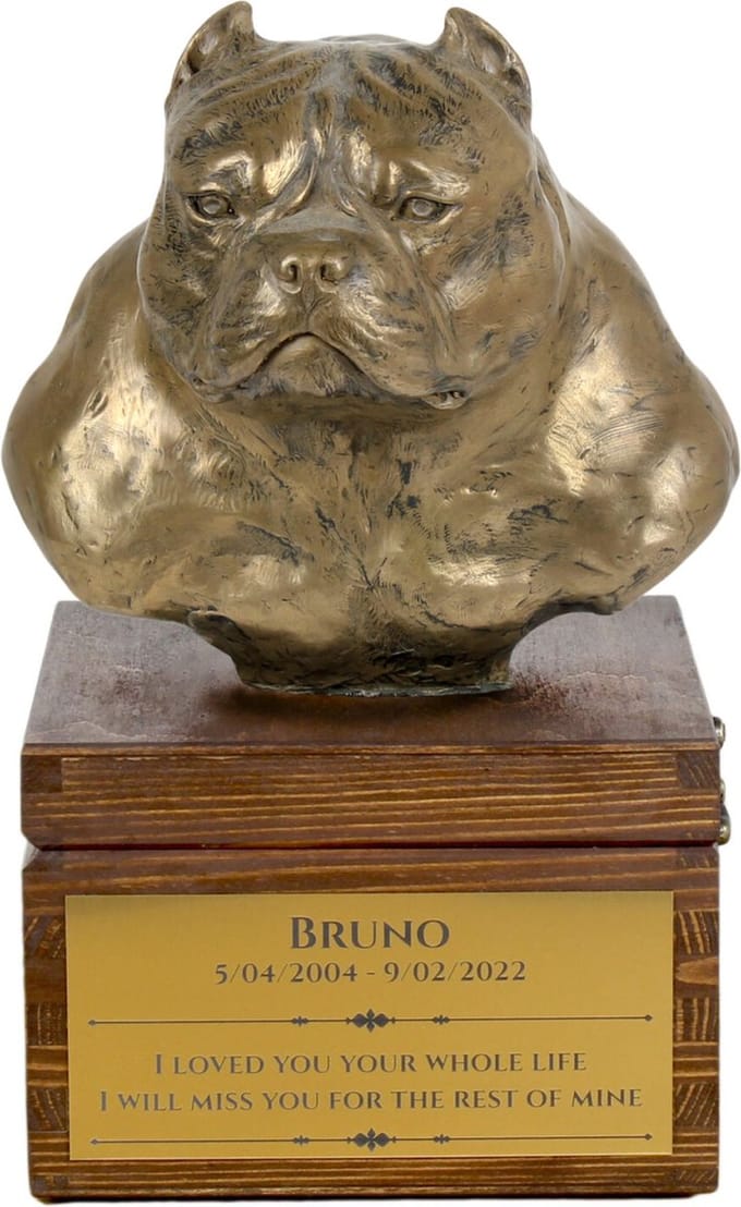 American Bully urn met hondenbeeldje - gepersonaliseerde hondenurn