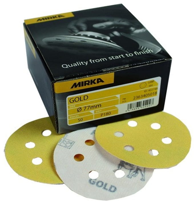MIRKA Gold Schuurschijven 77mm met 6 gaten / 50 stuks - P80