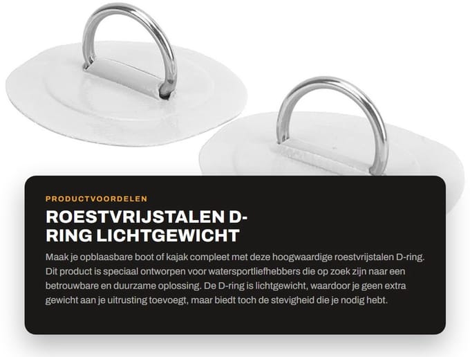 Dailygoods- D-ring Lichtgewicht Roestvrij staal - D-ringen - D-ringgesp - D-ringkussen - Opblaasbare boot - Kajak - Bevestigingsring