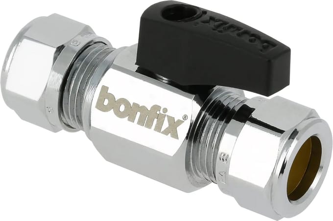 Bonfix Kogelstopkraan recht knel 12×12 (zwarte knop) 1st