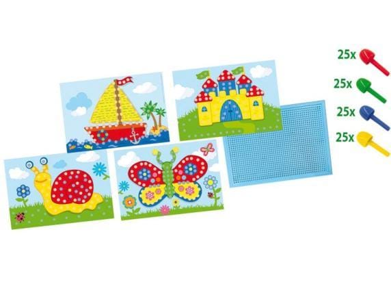 SES Creative Mozaïekbord met 4 Kaarten en 100 Pinnen - Vanaf 3 Jaar - Mozaïek Kinderen - Schoencadeautjes Sinterklaas