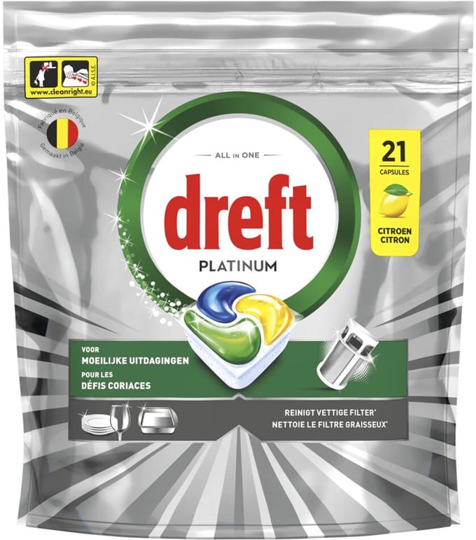 Dreft Vaatwastabletten Platinum All In One Citroen - 21 stuks