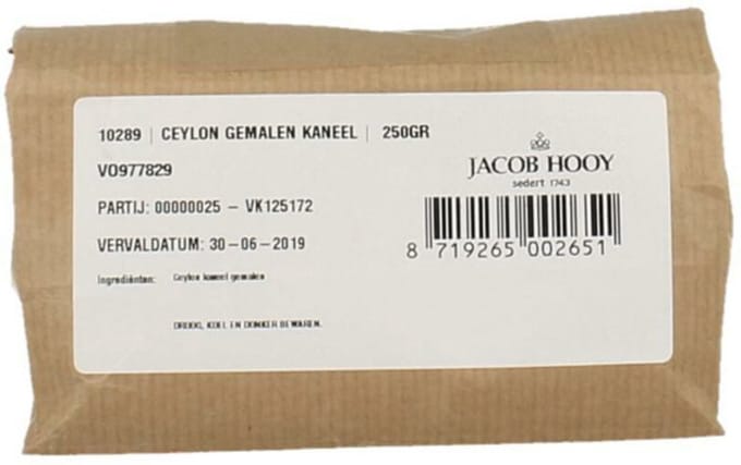 Jacob Hooy Kaneel Ceylon Gemalen - 250 gr