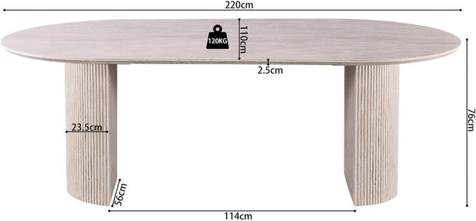 Tafel 'Lagos' 220 cm Ovaal Decor Travertin Beige