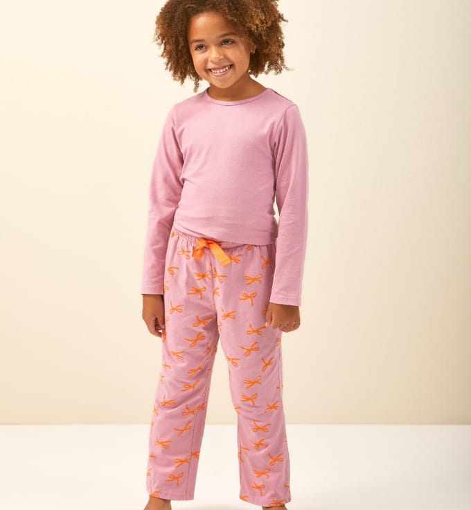 Little Label - mädchen pyjamaset rosa schleife 10Y/134-140 - Zachte BIO Katoen