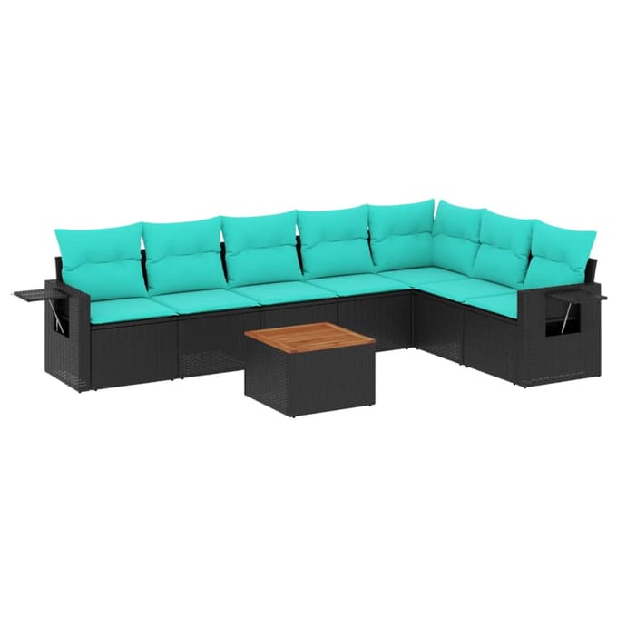vidaXL - 8-delige - tuinbankset - met - kussens, - zwart - polyrotan