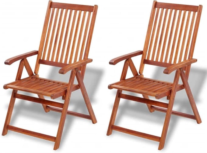 Set van 2 Inklapbare Tuinstoelen van Acaciahout - Luxe Ligstoelen Met 5 Posities