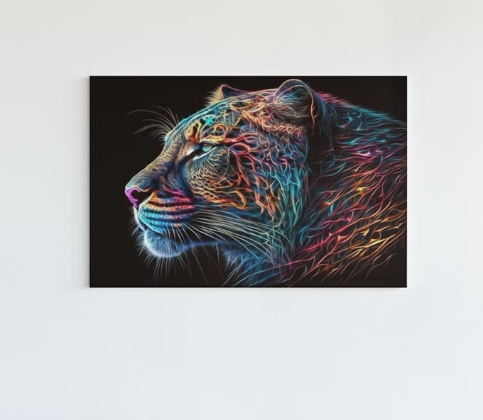 Canvas Schilderij - Wilde Dier - Dieren - Luipaard - Kleurrijk - 90x60x2 cm