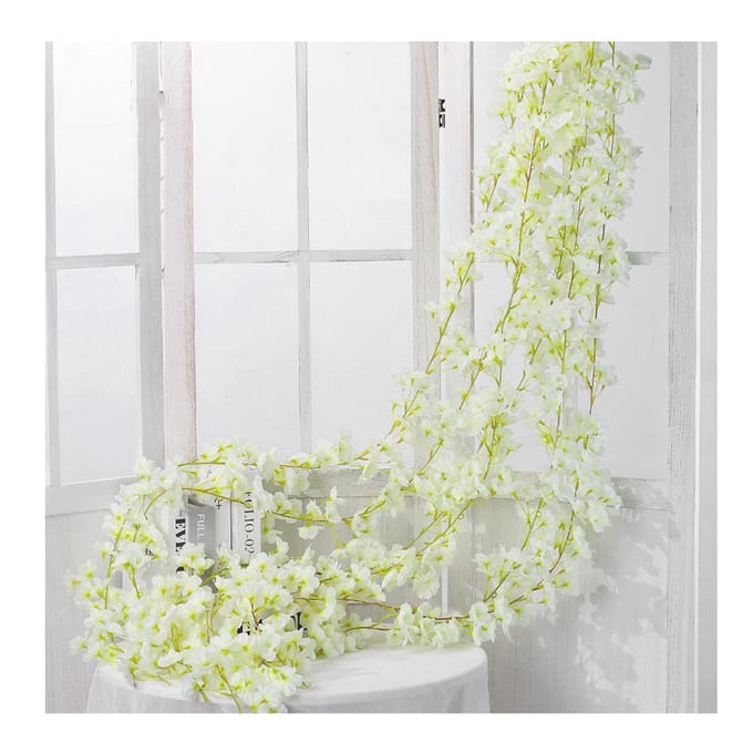 Kunstbloem Rotan Enkel 1,8m 135 stuks Bloemenhoofd Levendig Decoratief Zijde Plastic Hangend Nep wit