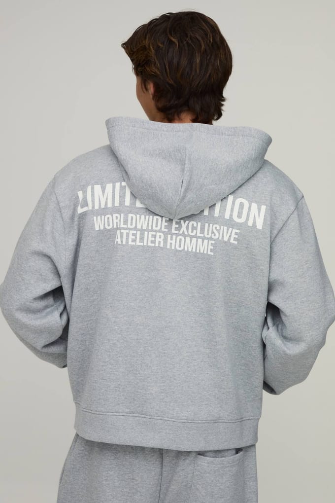 Oversized Boxy Limited Edition Zip Through Hoodie | Grey Marl | Size Large