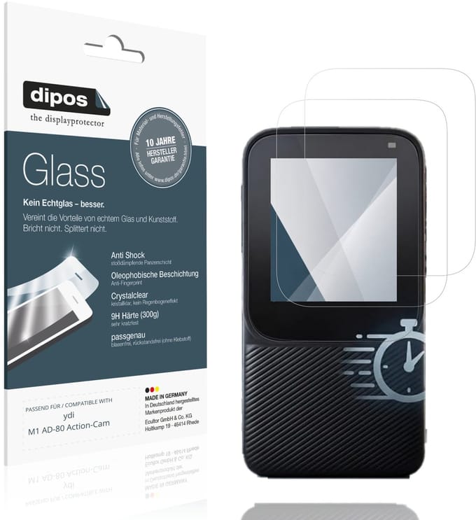 dipos – 2x Pantserfolie geschikt voor ydi M1 AD-80 Action-Cam | 9H Screenprotector
