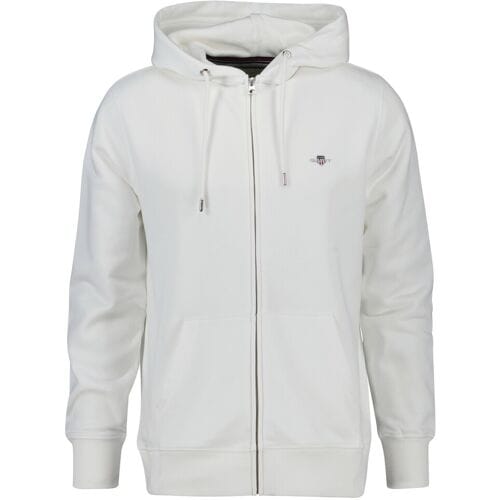 Gant Vest Shield Logo Embroidery Full Zip Hoodie Kangaroo Pocket Eggshell / male