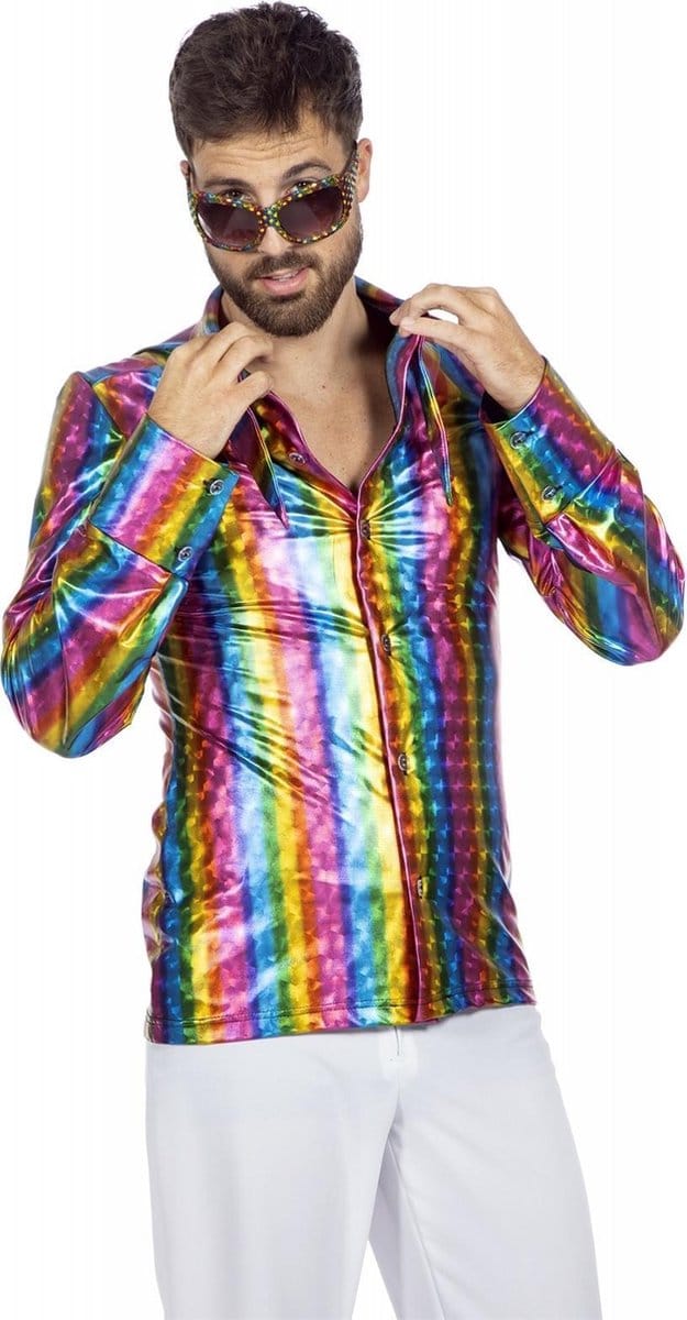 Festival Overhemd Stralend Glinsterende Regenboog Man
