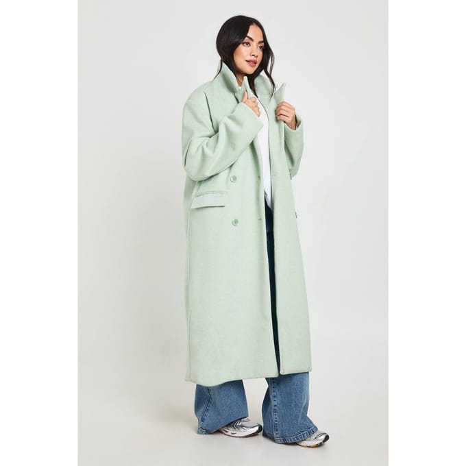 boohoo Dames Maxi Wollen Look Jas | Munt | Maat: 36