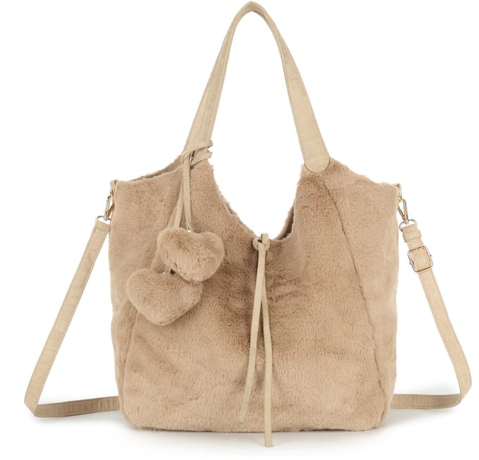 Kunst bont handtas Alicia - Groot - Bont - Beige