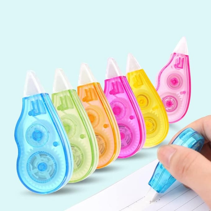 Set van 6 Mini Correctierollers - 4m x 5mm - Witte Tape voor School en Kantoor