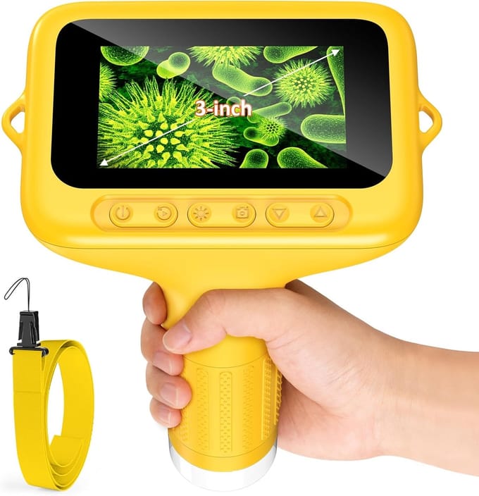 Microscoop -Kindermicroscoop - Draagbare microscoop voor kinderen - met 3,0" display - Digitale microscoop - 8 LED-lampjes - 10-200x digitale microscoop - Computercompatibel - Oplaadbaar - Kindercadeau - Oranje