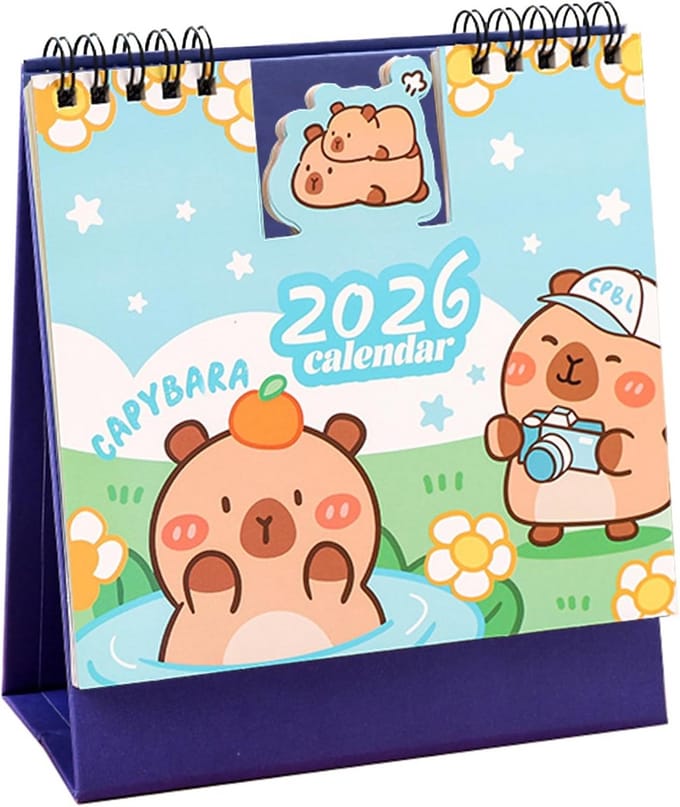 Mini Bureaukalender 2026 Draadgebonden Planner Desktop Leuke Cartoon Capibara