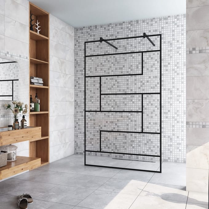 Inloopdouche 97.7x200cm,2 Stabilisatiestangen 90cm,8mm nano veiligheidsglas,zwarte