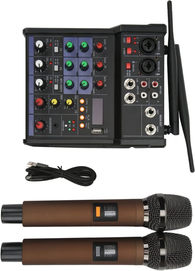 Bluetooth Stereo Mixer - Audio Processor - Live Streaming - 4 Kanaals Inclusief Microfoons - Compact Formaat - Zwart