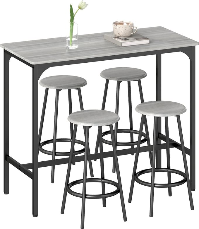 HOMCOM - Bartafelset - MDF - Metaal - 110L x 50B x 89,5H cm - Grijs