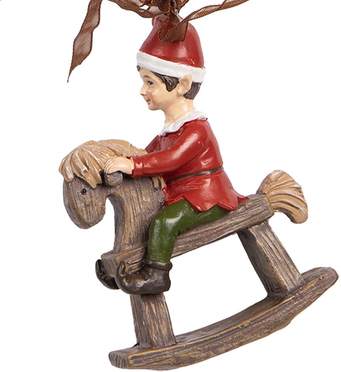 Clayre & Eef Kersthanger Kind 7x3x9 cm Rood Kunststof